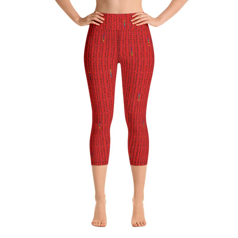 Red Triangle High Waist Yoga Capri Leggings