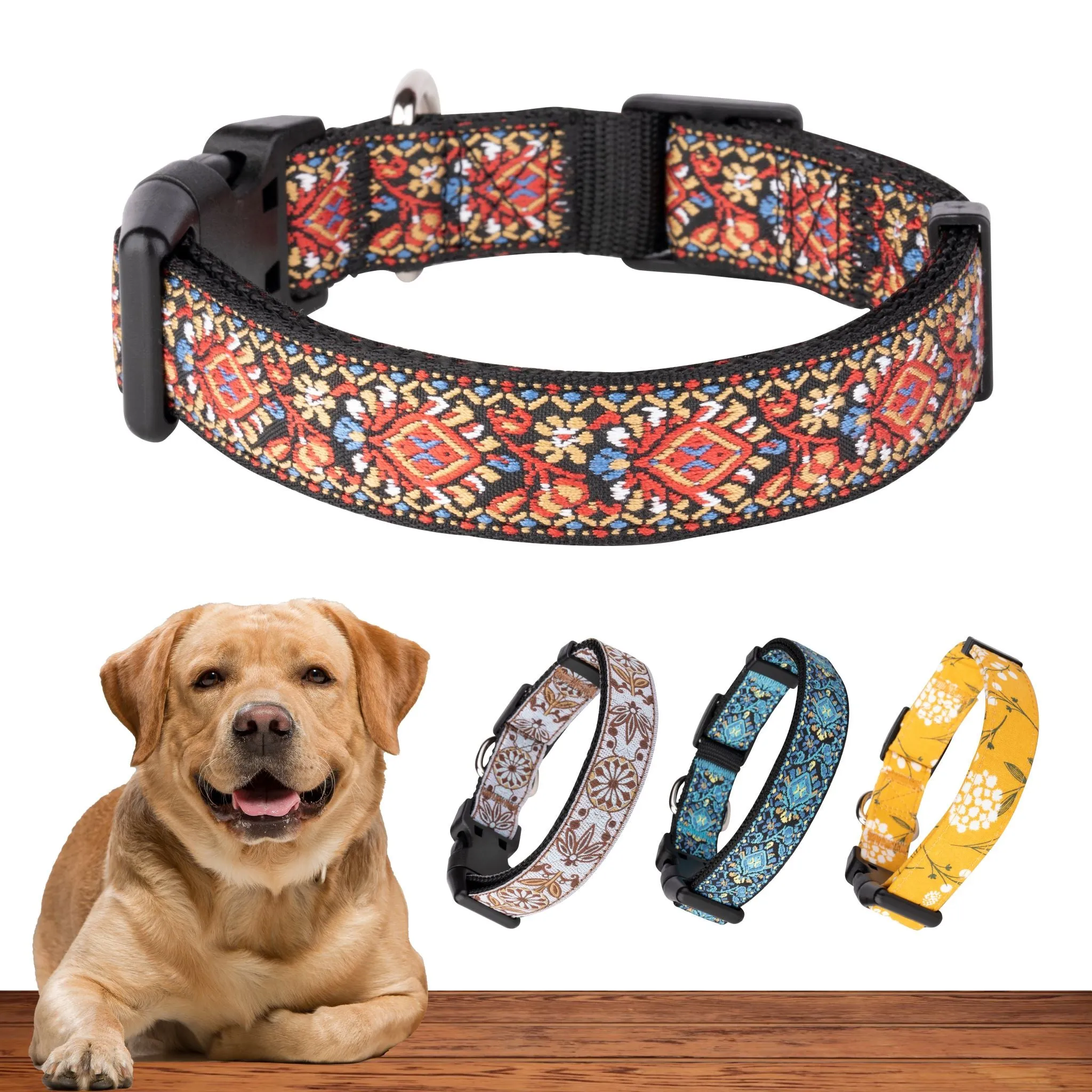 Red Vintage Dog Collar - Adjustable Dog Collar | Woven dog collars for large dog and small dog