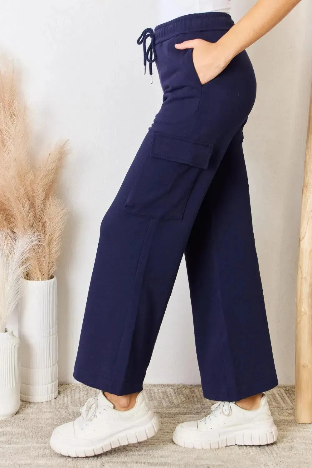 Relaxed Fit Wide-Leg Cargo Pants with Drawstring