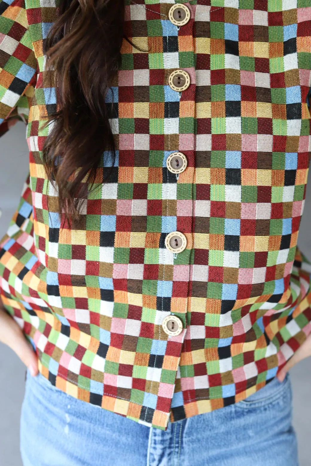 RTS TH55 MULTI CHECK WEAVE PUFF TOP (7)