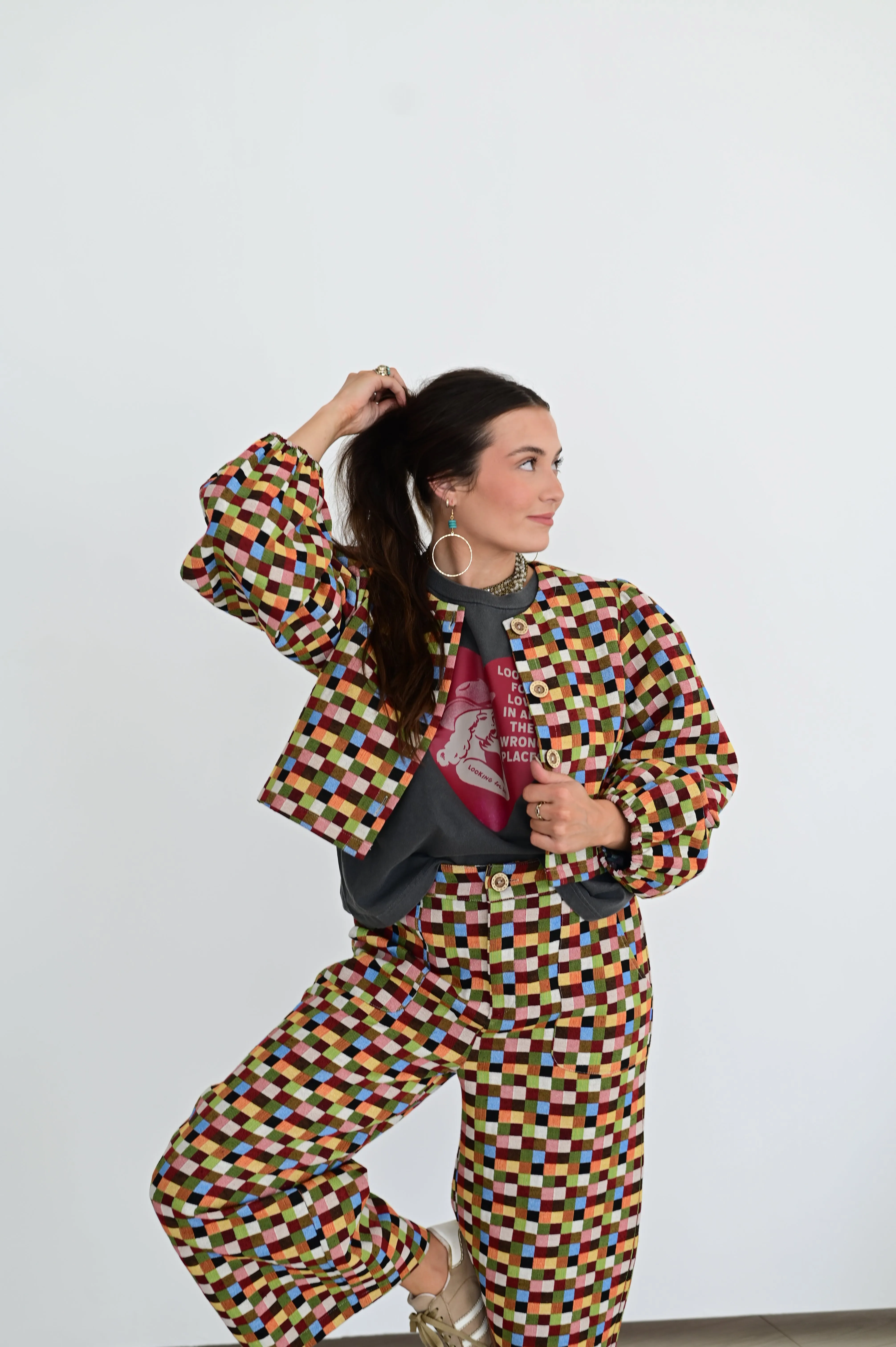 RTS TH55 MULTI CHECK WEAVE PUFF TOP (7)