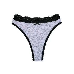 Sabrina Thong Blue Floral Jersey with Lace Trim