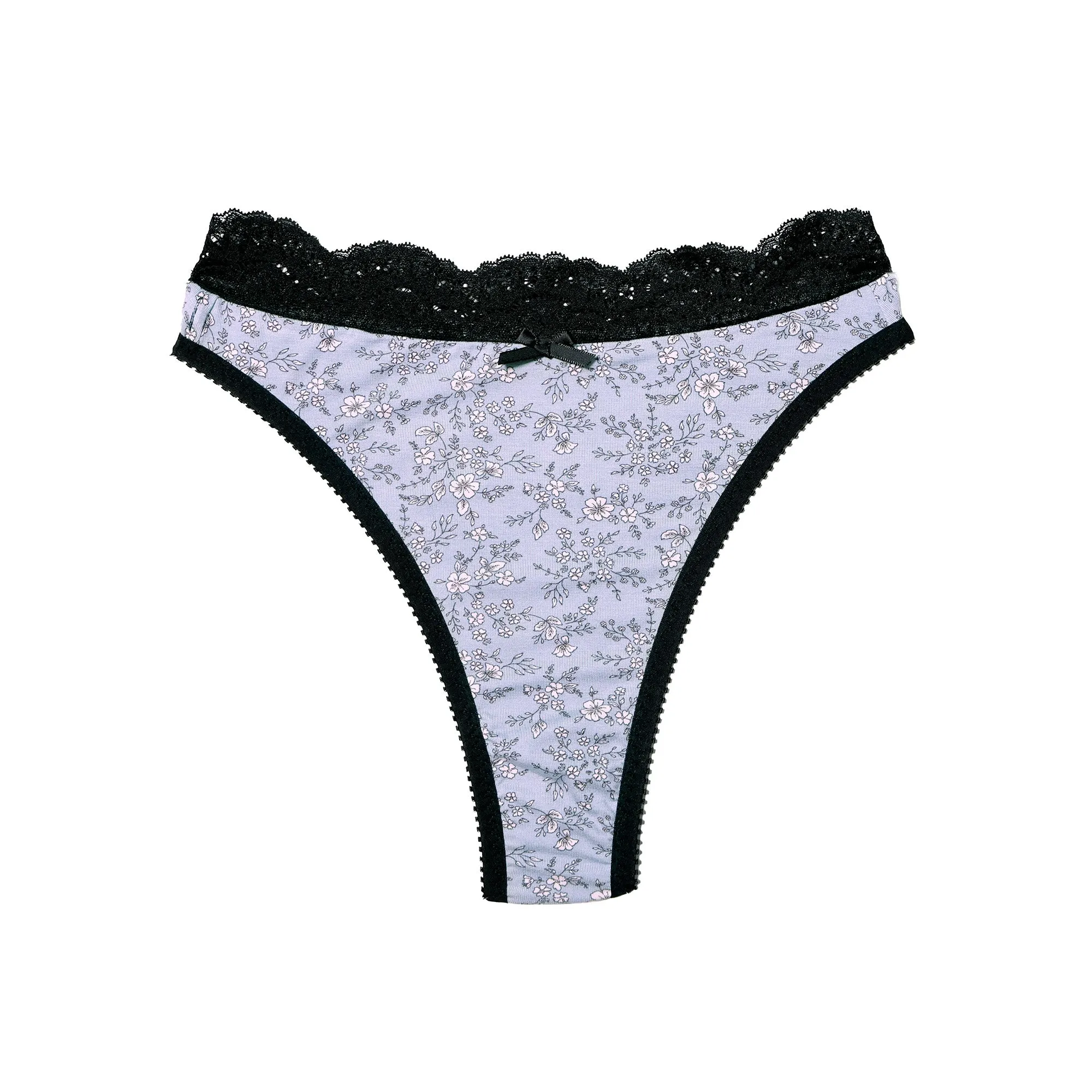 Sabrina Thong Blue Floral Jersey with Lace Trim