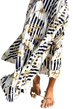 Sailor Print Midi Skirt