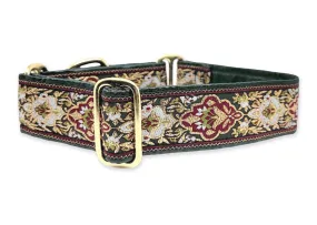 Salzburg in Green & Gold - Martingale Dog Collar or Buckle Dog Collar - 1.5" Width