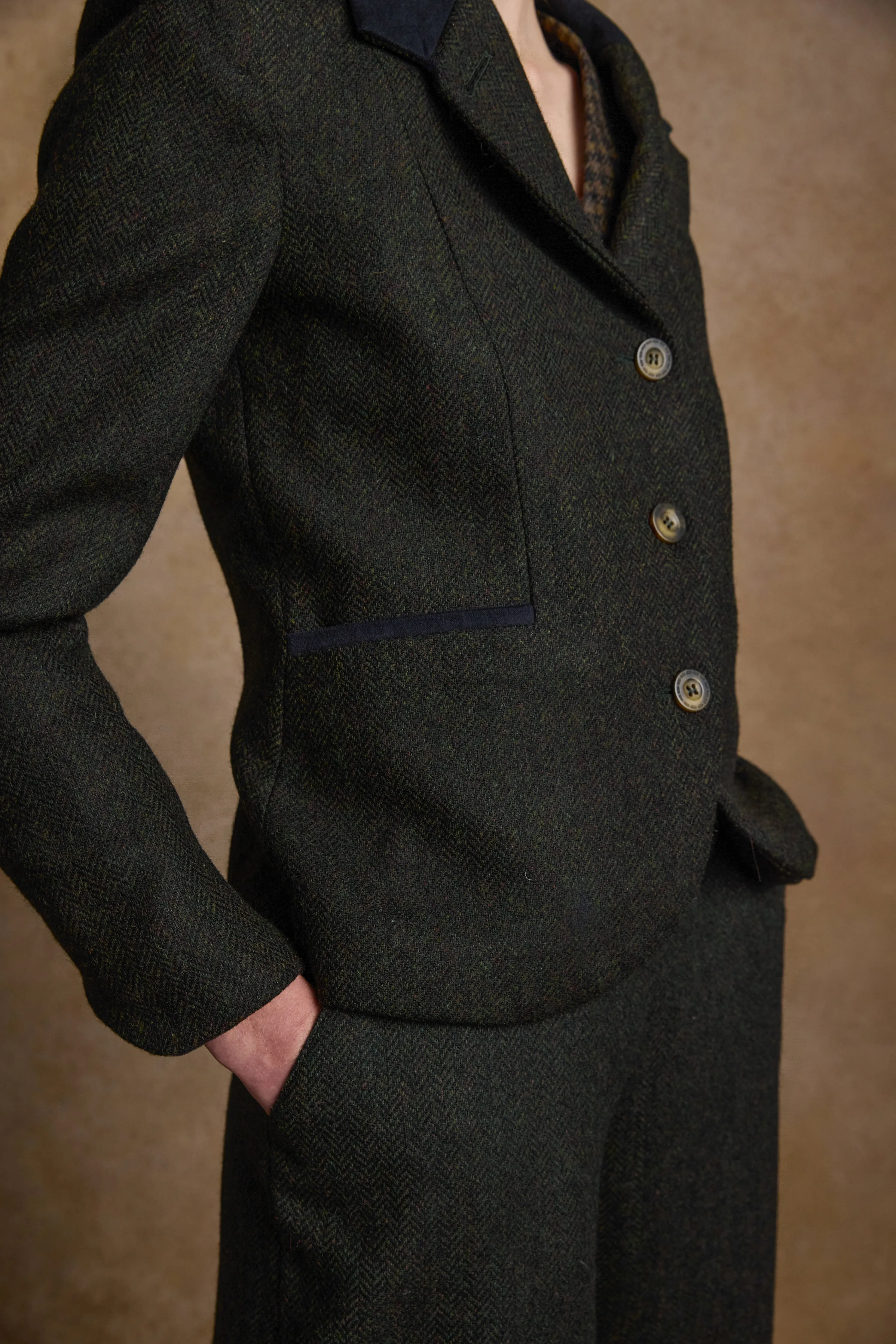 Sasha Tweed Jacket - Green Herringbone