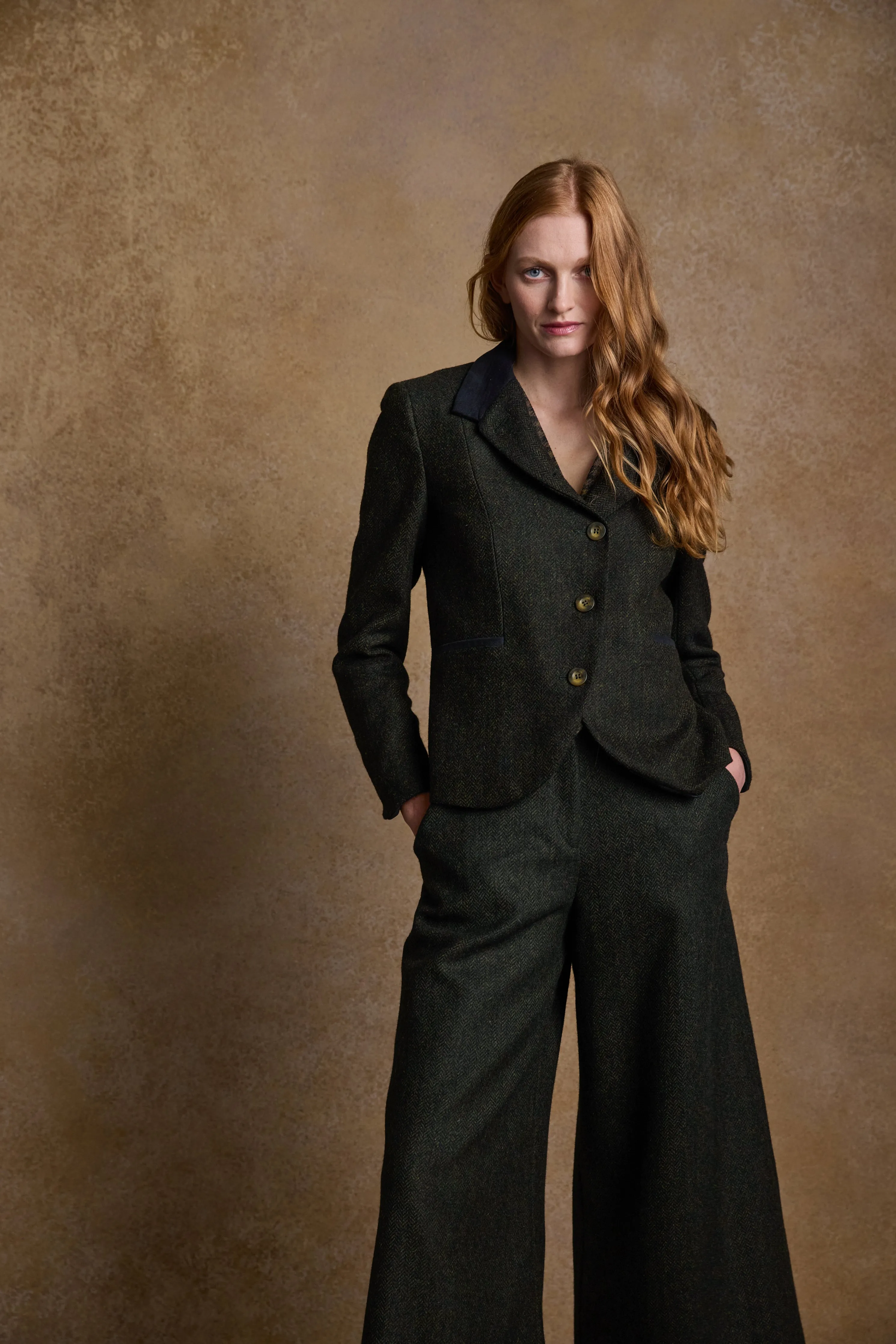 Sasha Tweed Jacket - Green Herringbone