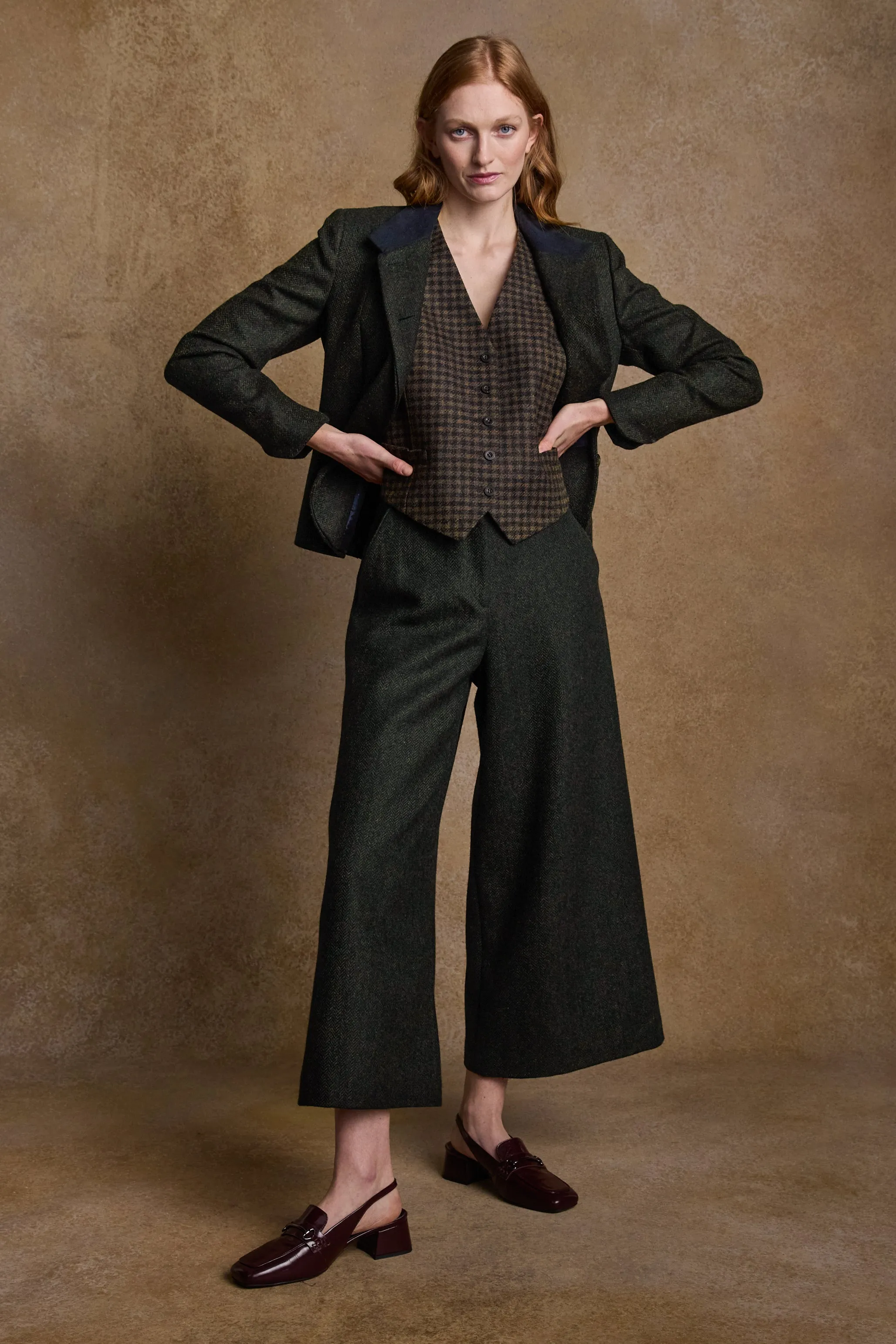 Sasha Tweed Jacket - Green Herringbone