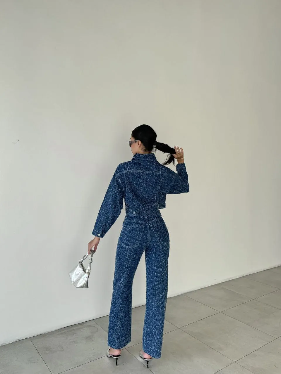 Savannah Textured Cropped Denim Jacket