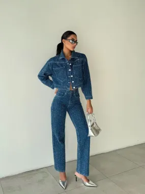 Savannah Textured Cropped Denim Jacket