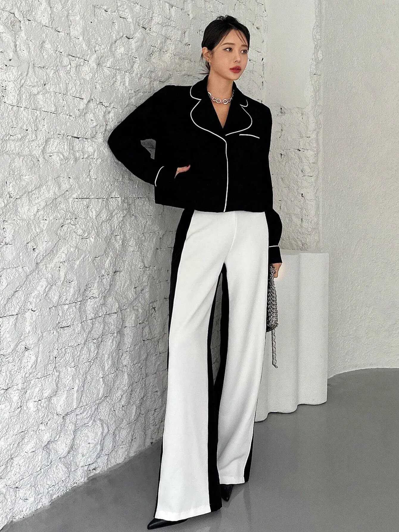 SHEIN Neu Two Tone Wide Leg Pants