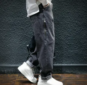 Side Zipper All-match Black Jeans P0050
