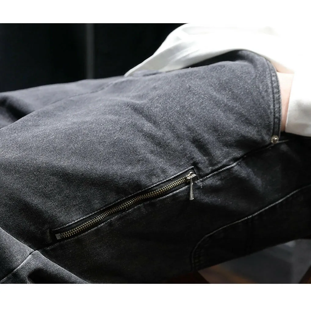 Side Zipper All-match Black Jeans P0050