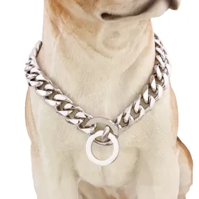 Silver Titanium Cuban Link Dog Collar