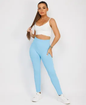 Sky Blue High Waist Ribbed Gym Leggings