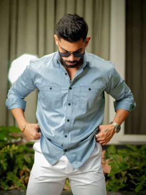 Sky Satin Cotton Over Shirt