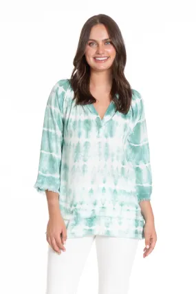Smock Neck Tunic With Frayed Seams - Wintergreen Tiedye