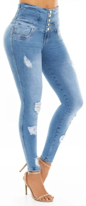 Sophia Push Up Jeans - High Waisted - Light Blue Ripped