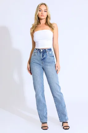 Stella High Rise 90's Straight Jeans - Medium Indigo Wash