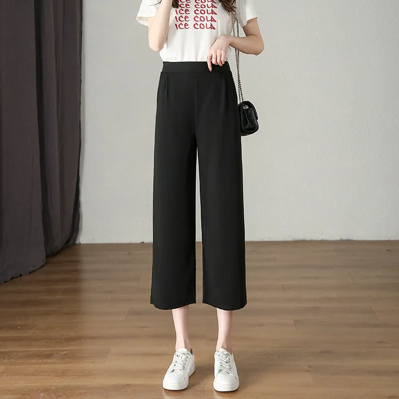 Suit Pants Women Thin Loose Black Harem High Waist Slim Look Petite Three Quarter Straight Casual Pants
