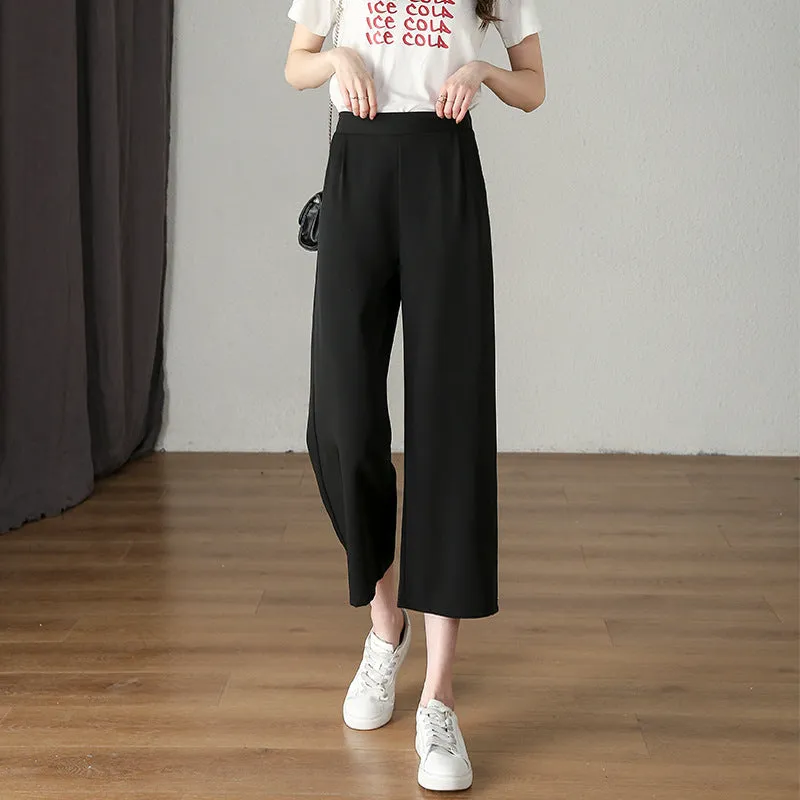 Suit Pants Women Thin Loose Black Harem High Waist Slim Look Petite Three Quarter Straight Casual Pants