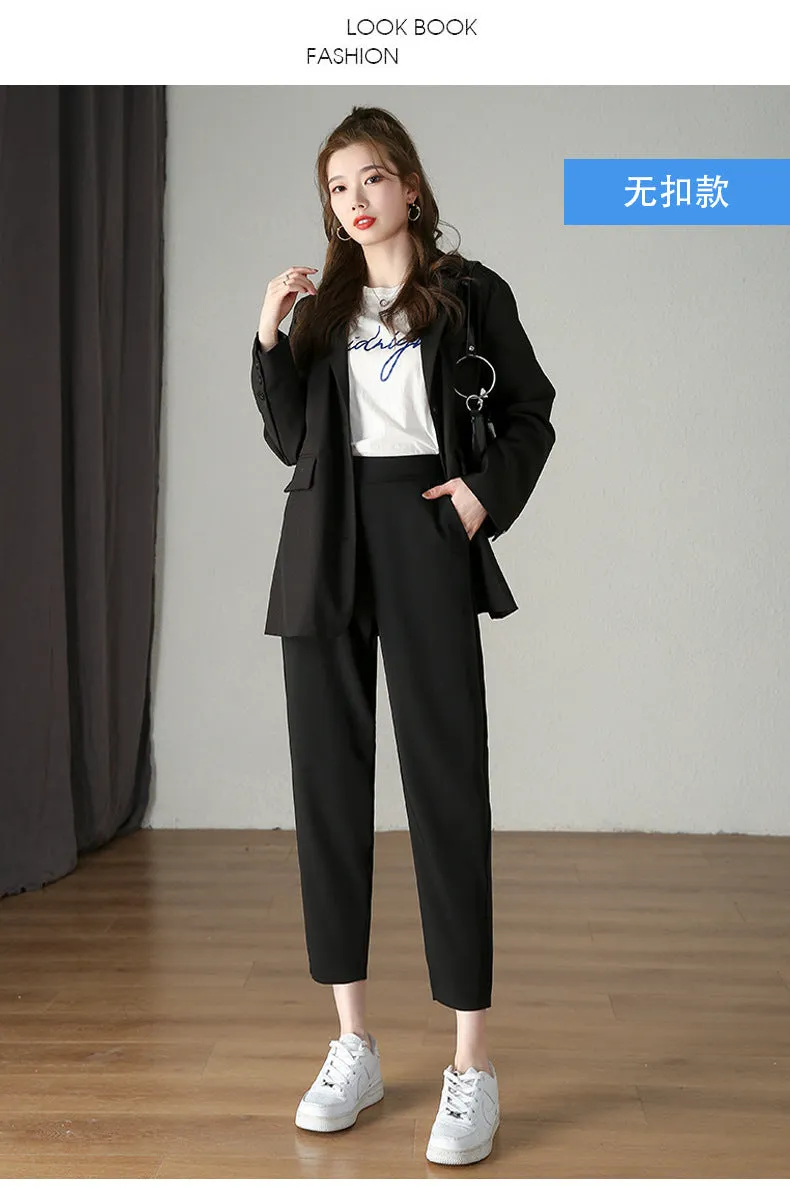 Suit Pants Women Thin Loose Black Harem High Waist Slim Look Petite Three Quarter Straight Casual Pants
