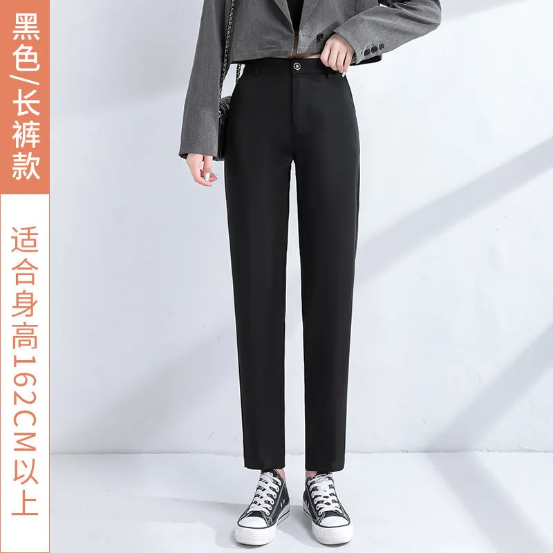 Suit Pants Women Thin Loose Black Harem High Waist Slim Look Petite Three Quarter Straight Casual Pants