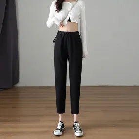 Suit Pants Women Thin Loose Black Harem High Waist Slim Look Petite Three Quarter Straight Casual Pants