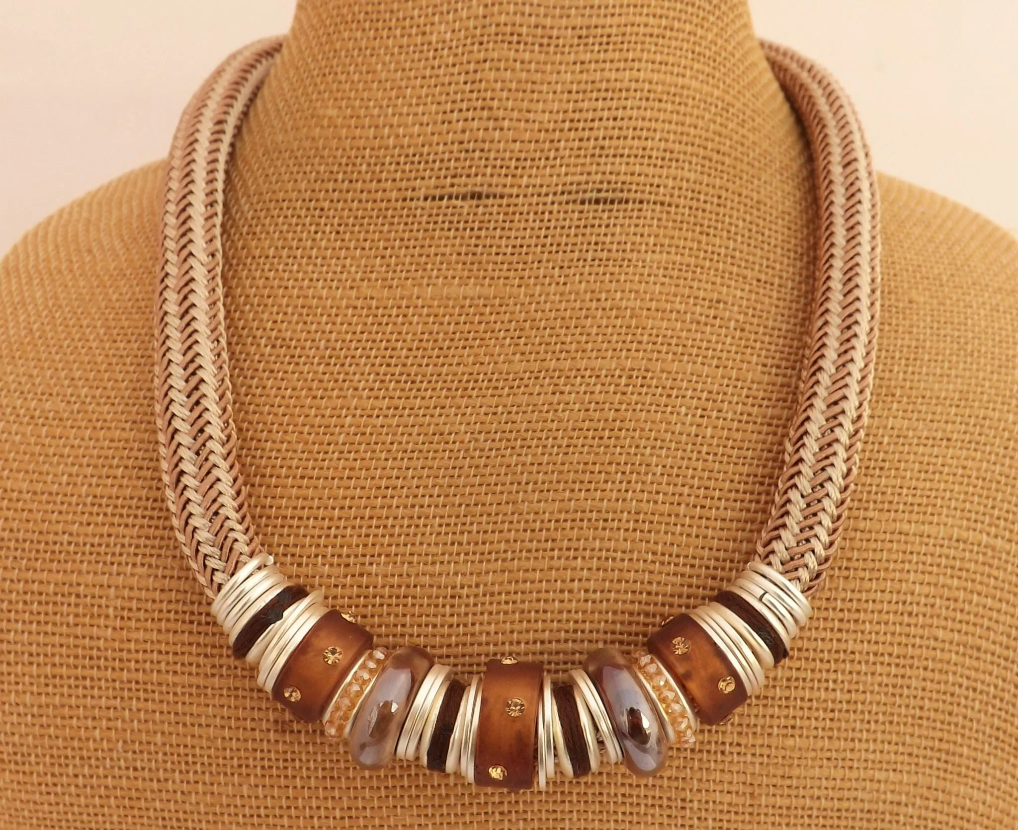 Tan & Silver Tone Collar Necklace