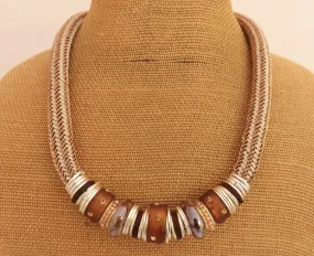 Tan & Silver Tone Collar Necklace