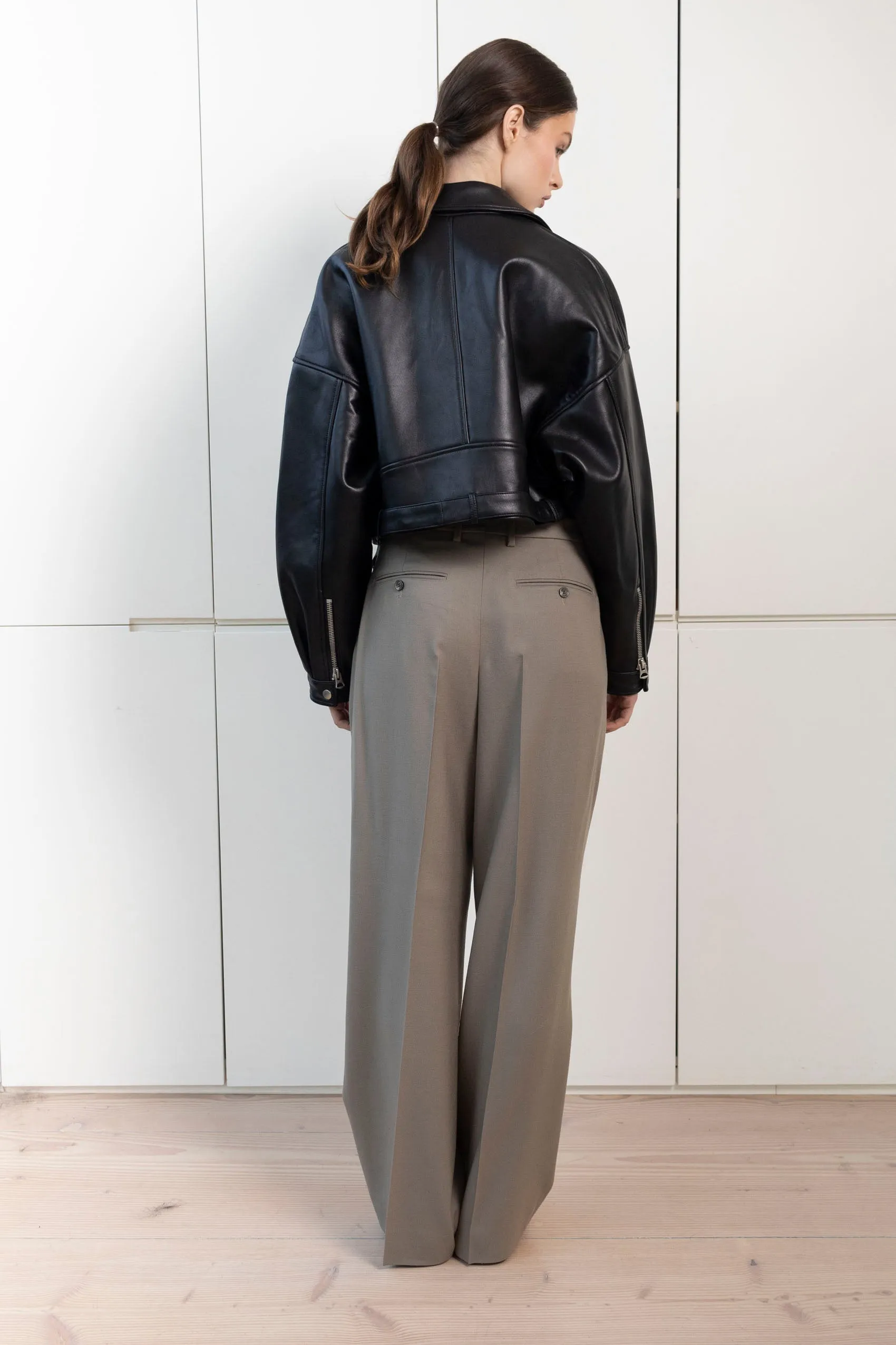 Tanya Cropped Leather Biker Jacket