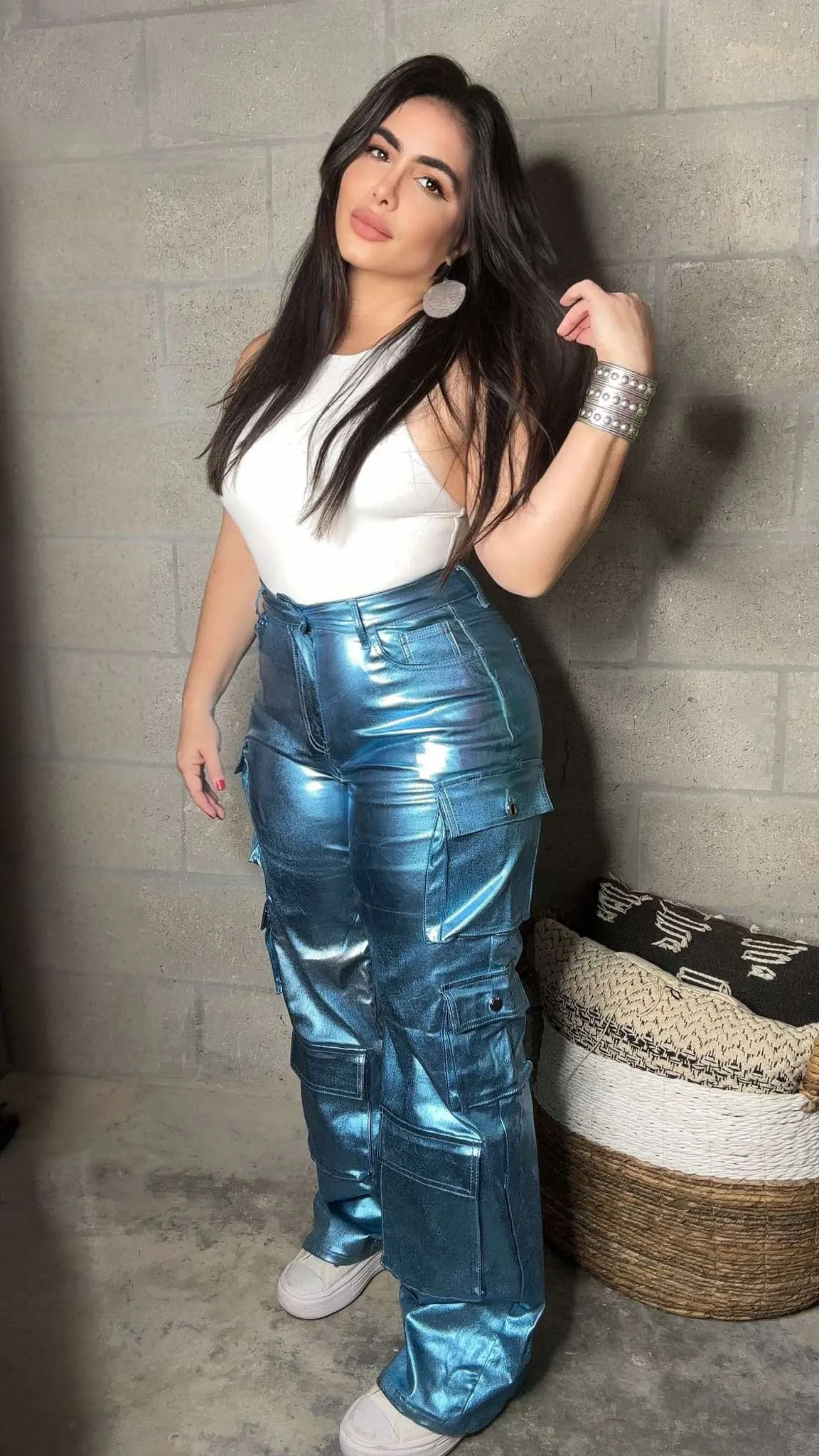 The Zoe Metallic Blue Cargo Pants