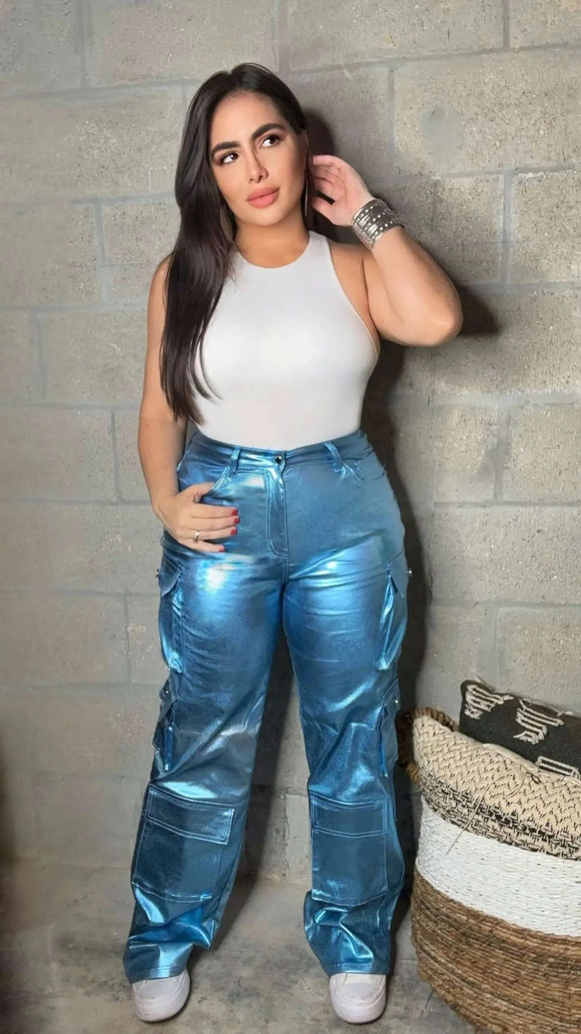 The Zoe Metallic Blue Cargo Pants