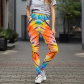 Tie and die designer printed high waist leggings with pockets