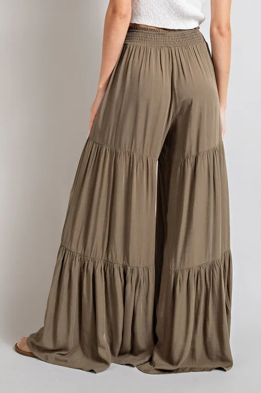 Tie Bow Smocked Tiered Wide Leg Pants