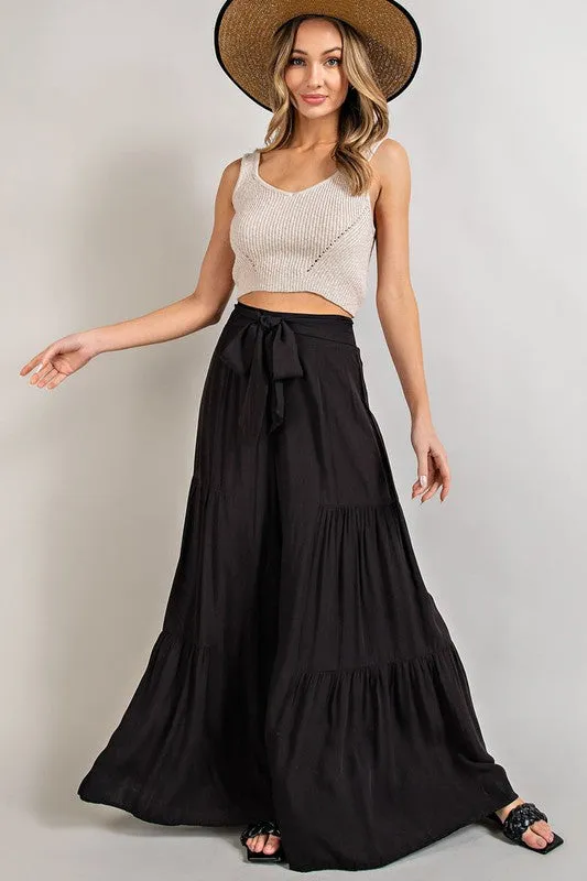 Tie Bow Smocked Tiered Wide Leg Pants