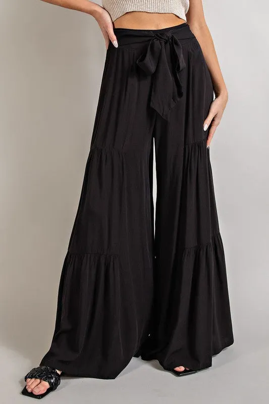 Tie Bow Smocked Tiered Wide Leg Pants