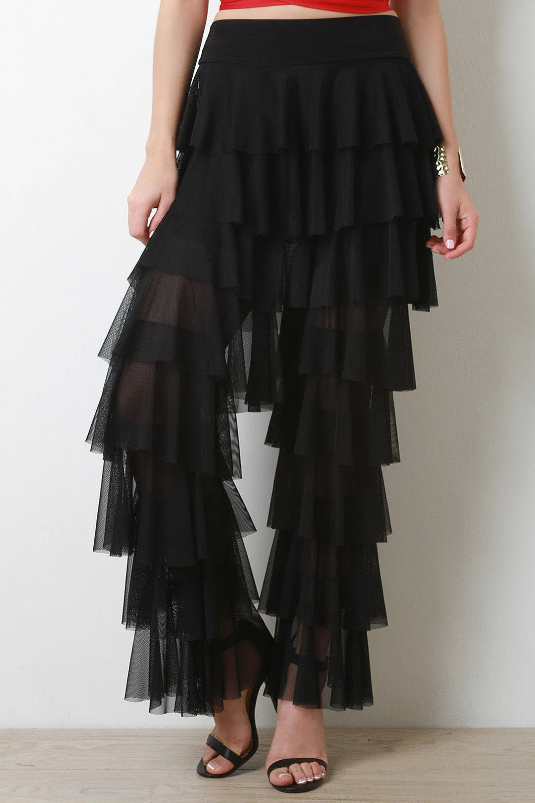 Tiered Ruffle Mesh Pants