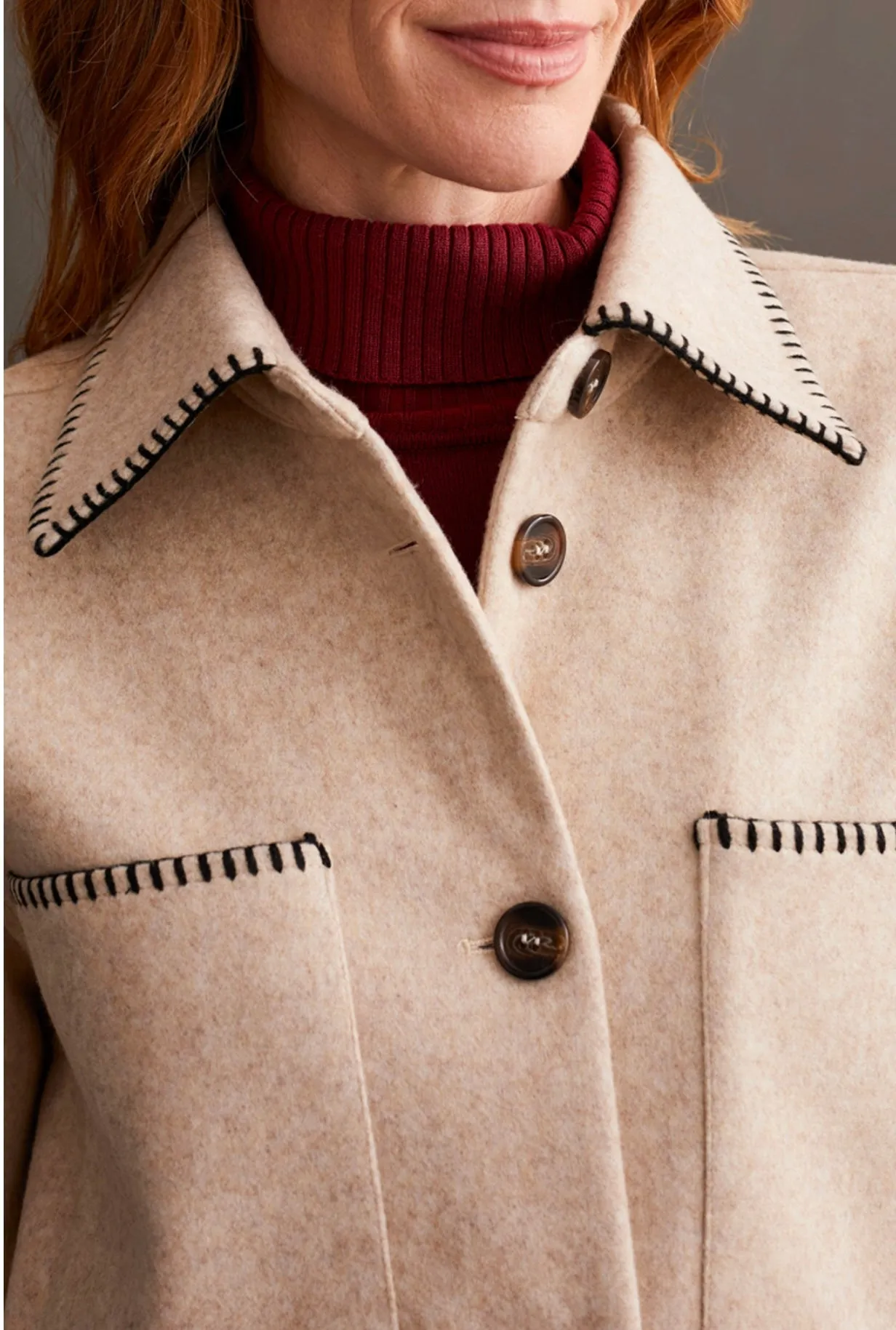 TRIBAL - BLANKET STITCH TRIM COAT- 1864O-3995