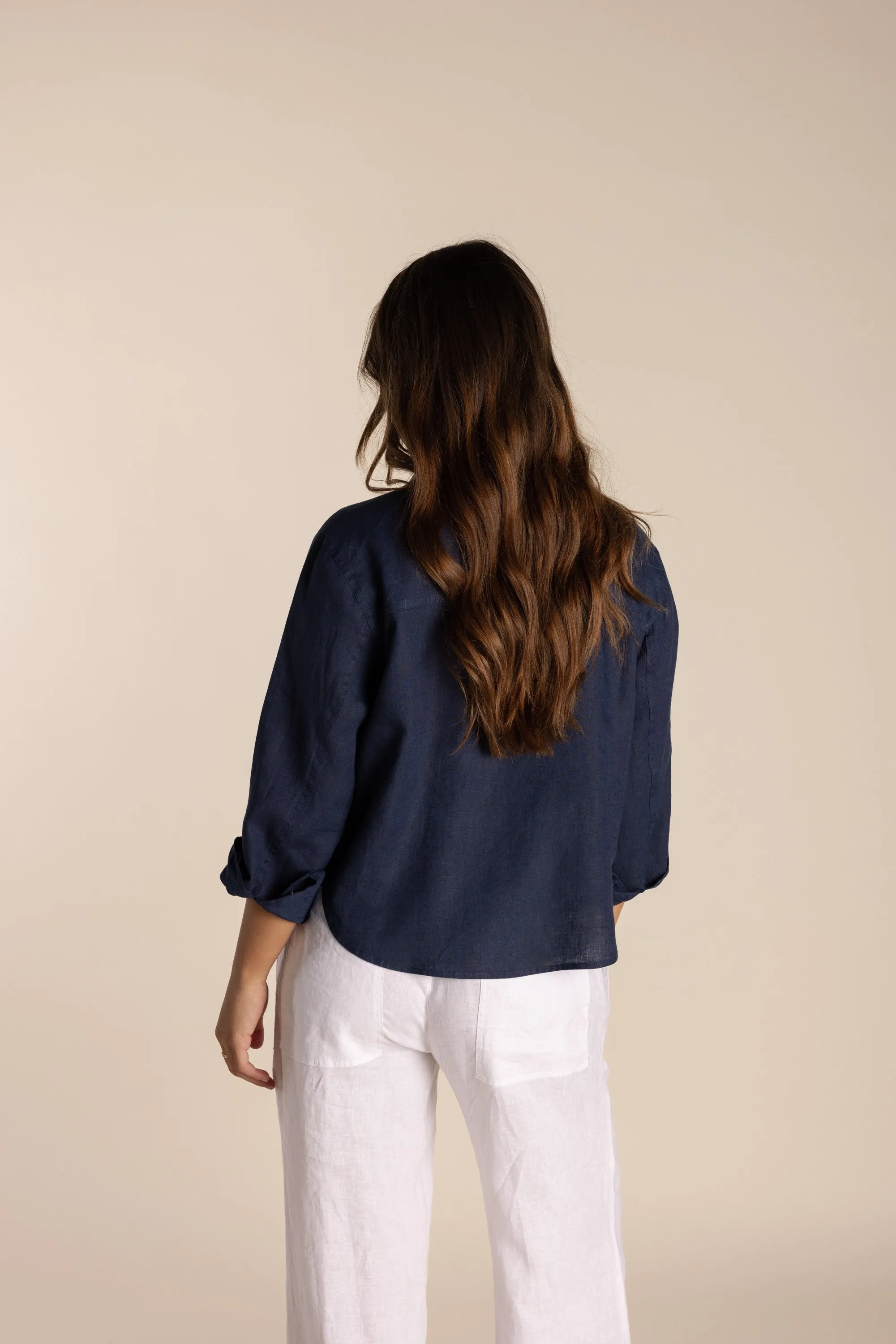 Two T's Linen Shirt Jacket - Navy