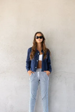 Two T's Linen Shirt Jacket - Navy