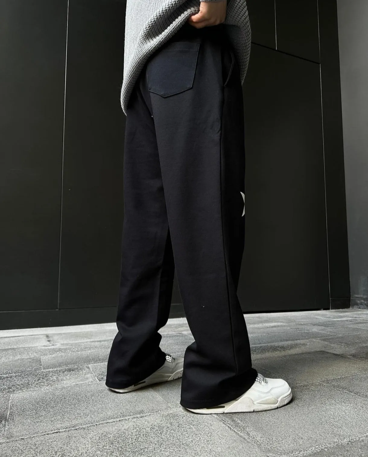 Urban Vintage Star Print Baggy Straight Fit Wide Leg Streetwear Black Denim Jeans