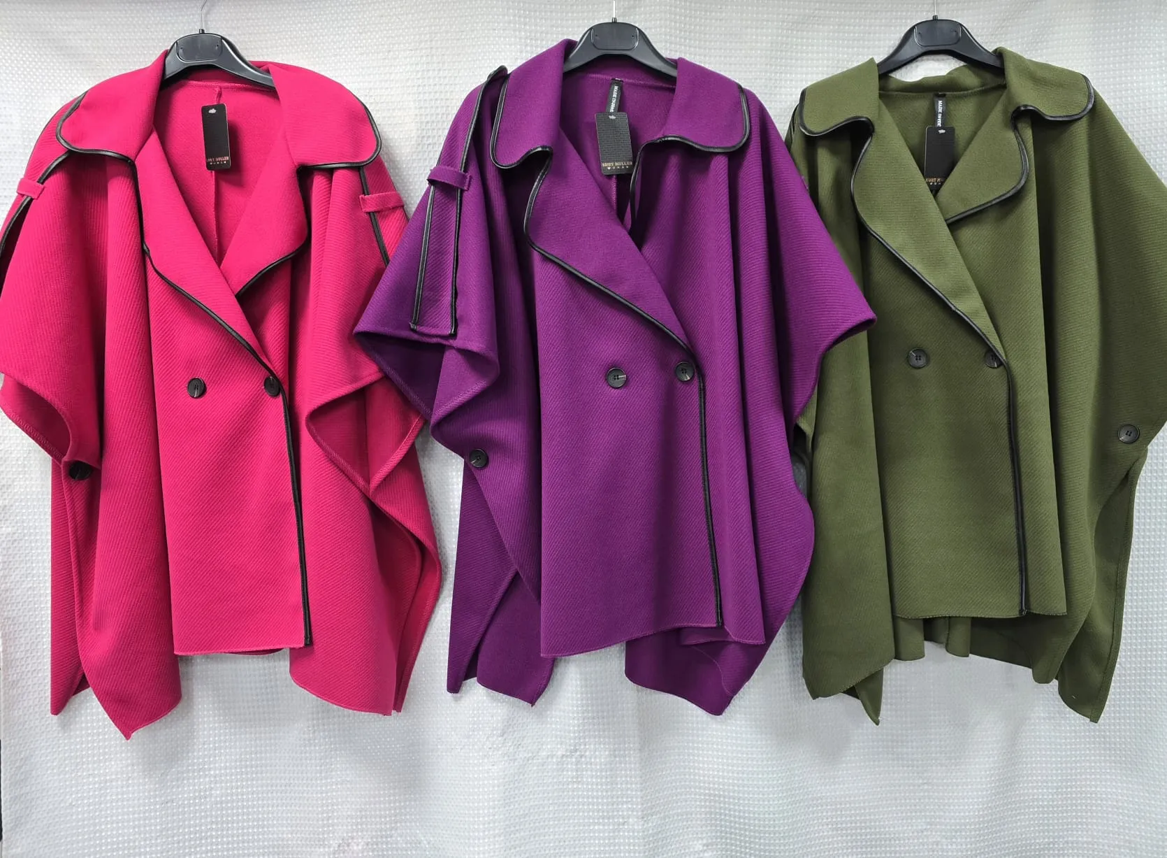 Vegan Leather Trim Button Cape