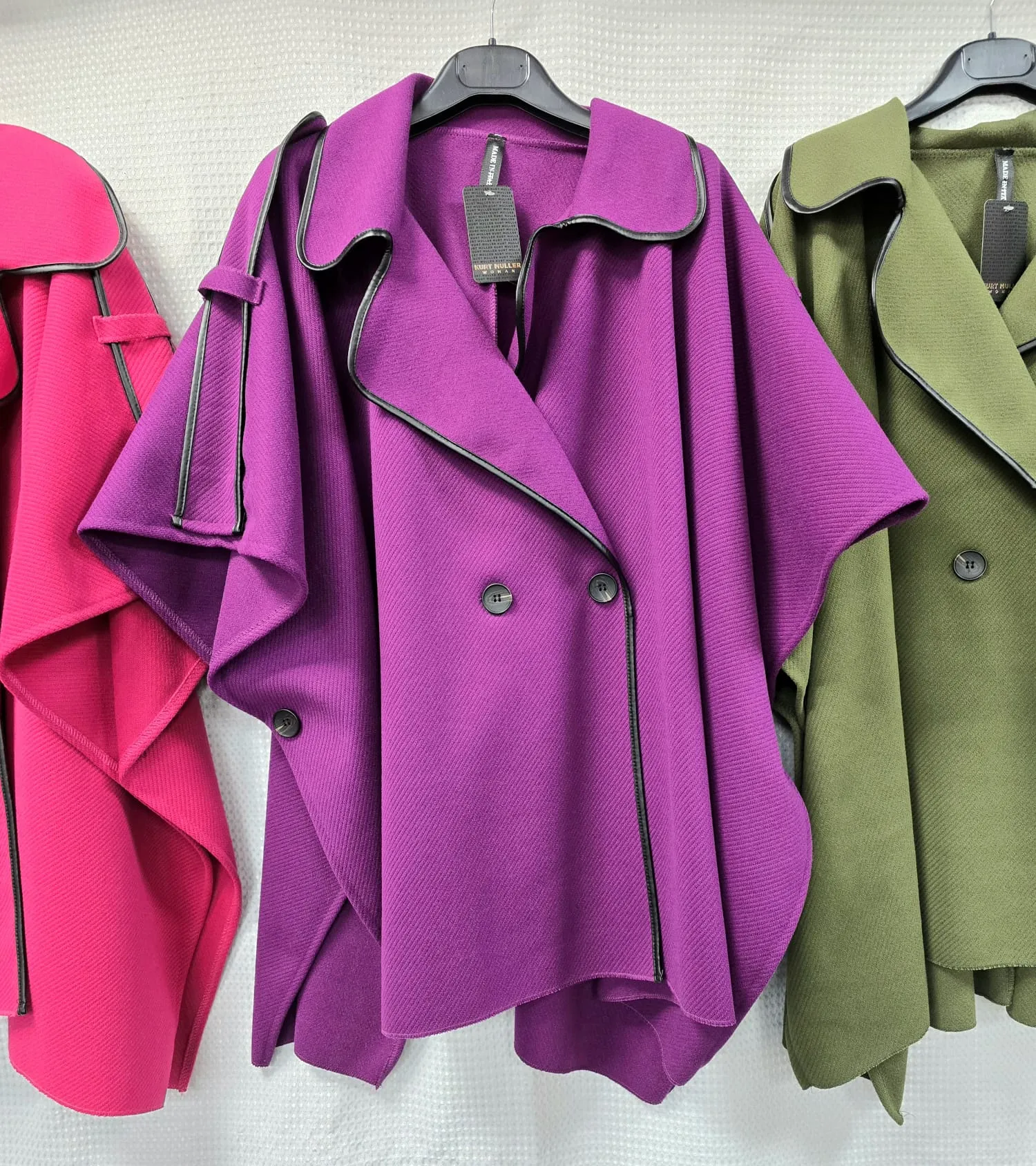 Vegan Leather Trim Button Cape