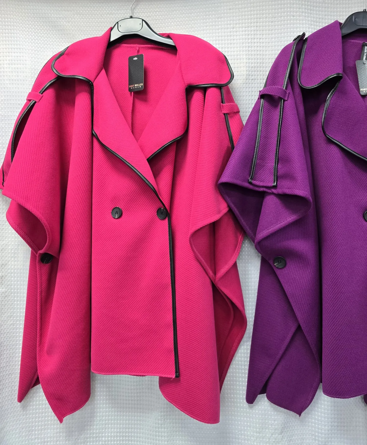 Vegan Leather Trim Button Cape