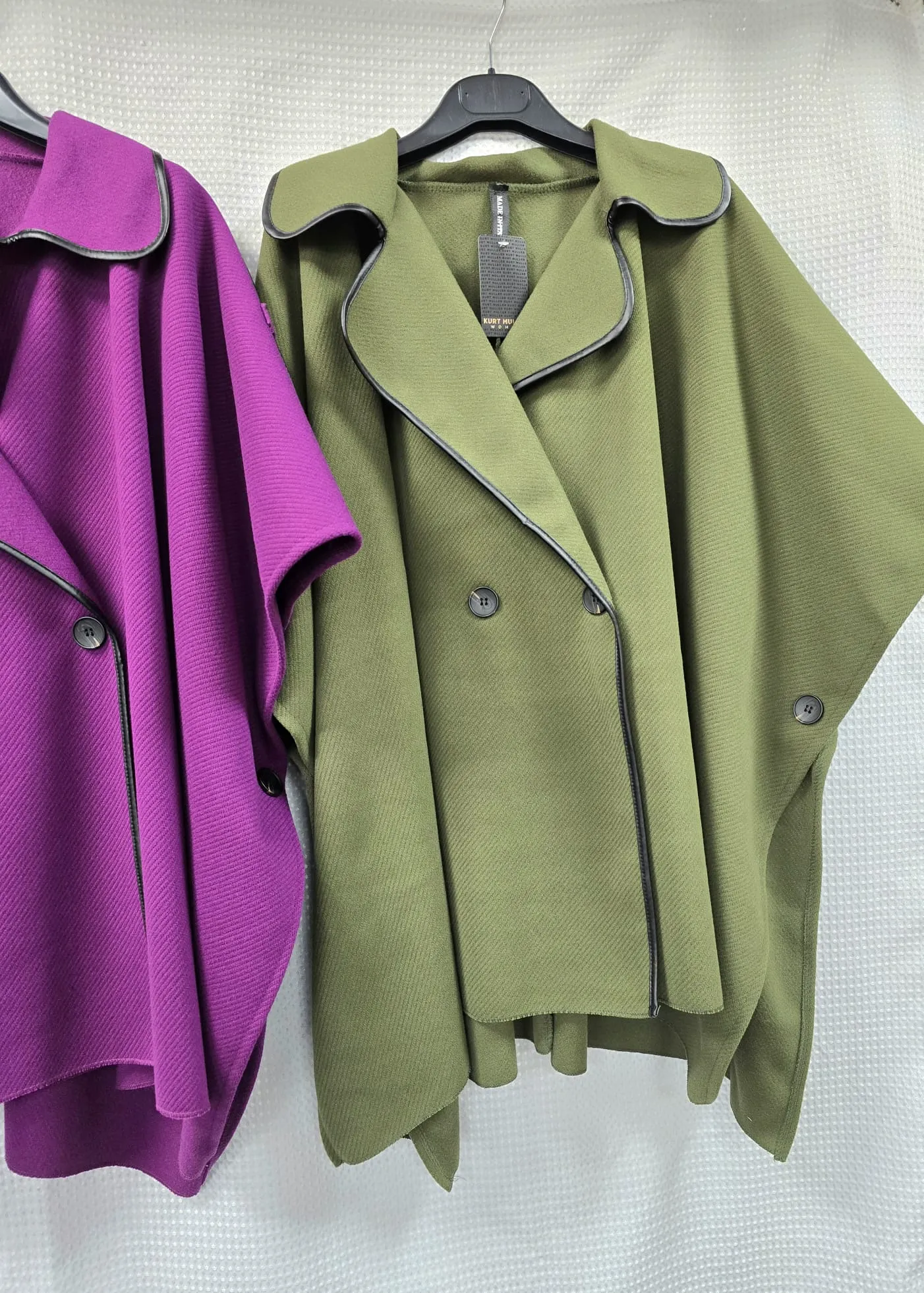 Vegan Leather Trim Button Cape