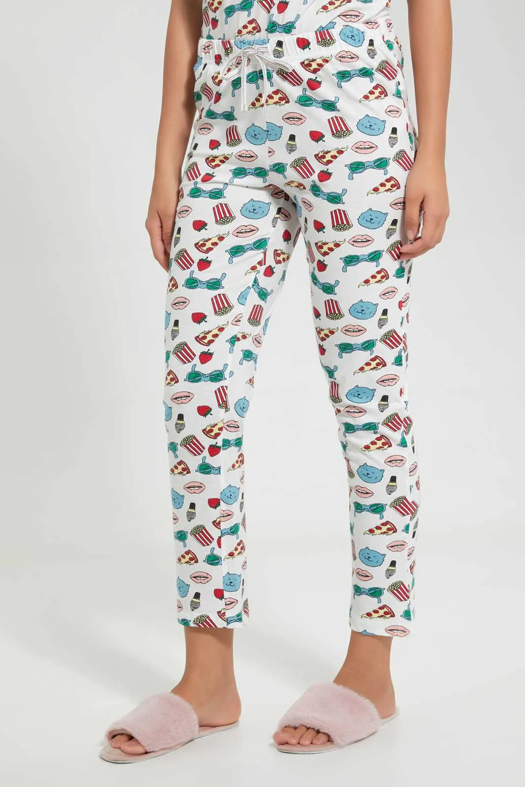 White All-Over Print Pyjama Set (2 Piece)