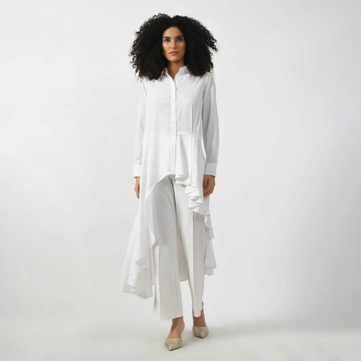 White Line Texture Long Tunic