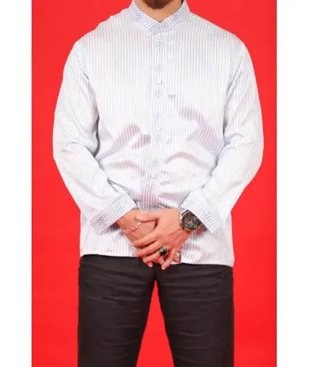 White shirt with blue stripes