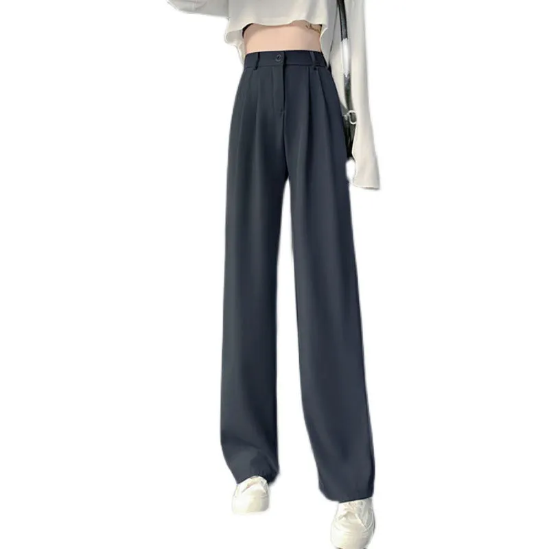 White Wide Leg Suit Pants Women Lengthen High Waist Fold Loose Drape Floor Length Summer Pants